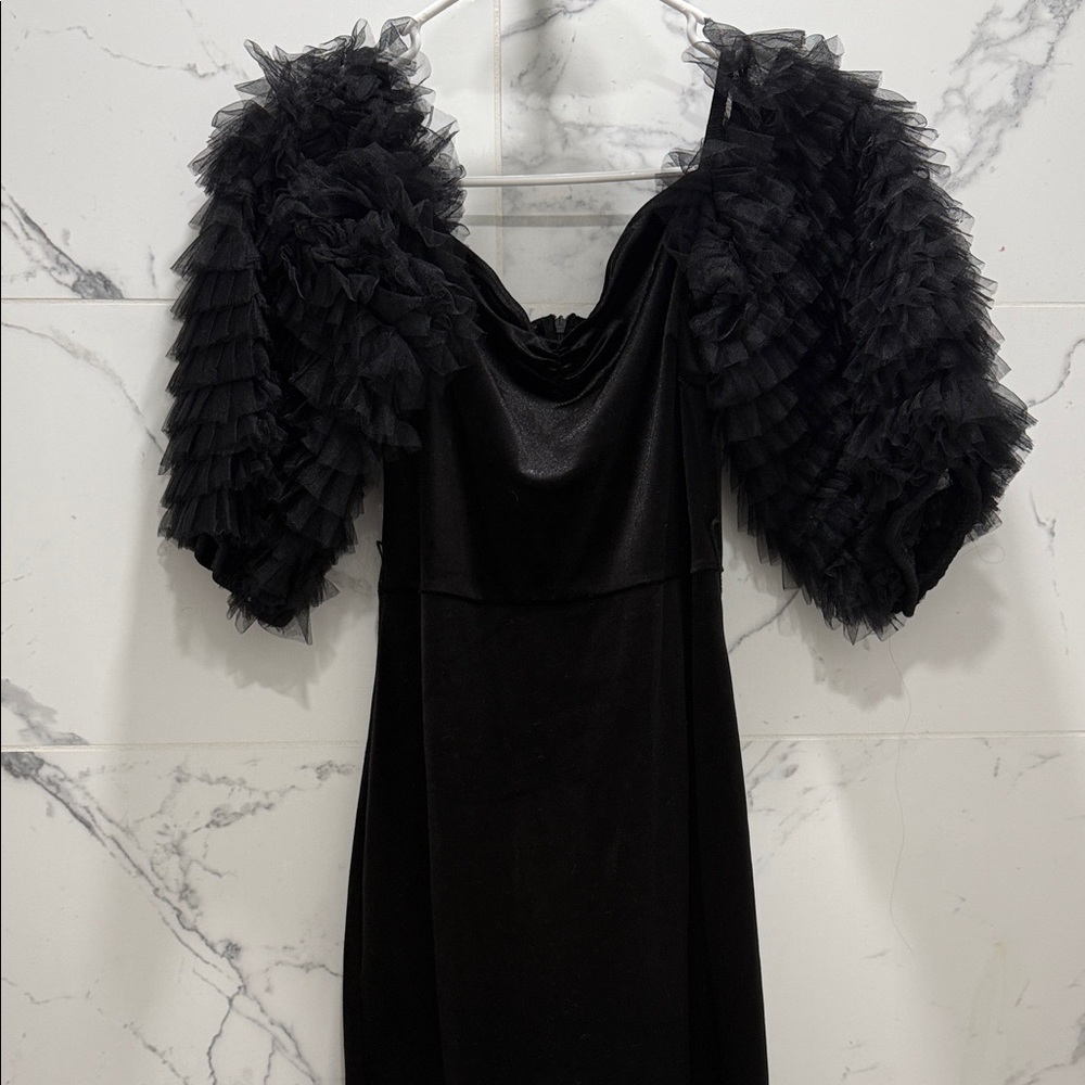 Zara Black Mini Dress with Ruffled Sleeves